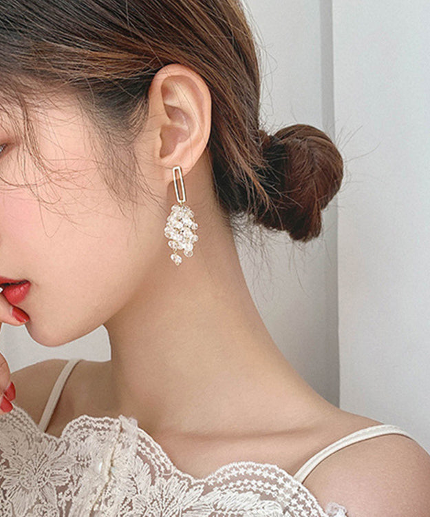 Einzigartige weiße Sterlingsilber-Ohrhänger mit Kupferkristallen