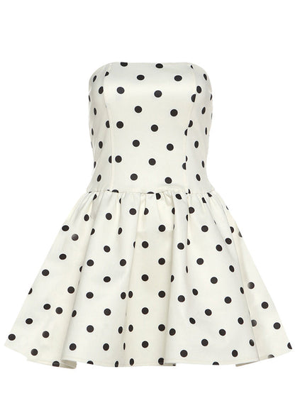 Unique White Strapless Dot Print Tea Dress Summer