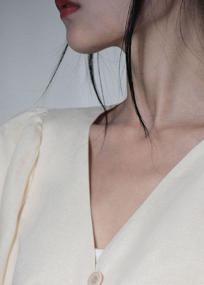 Einzigartige weiße V-Ausschnitt Retro lose Sommer Blusen Halbarm