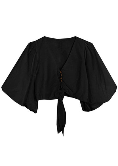 Einzigartige weiße V-Ausschnitt Retro lose Sommer Blusen Halbarm