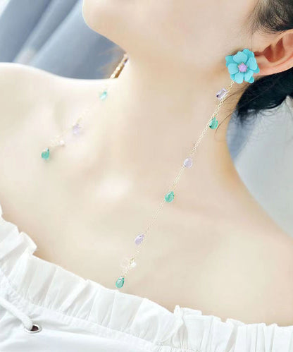 Einzigartige gelbe Kristall-Tropfen-Ohrringe mit Blumen-Quaste