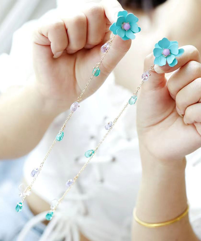 Einzigartige gelbe Kristall-Tropfen-Ohrringe mit Blumen-Quaste