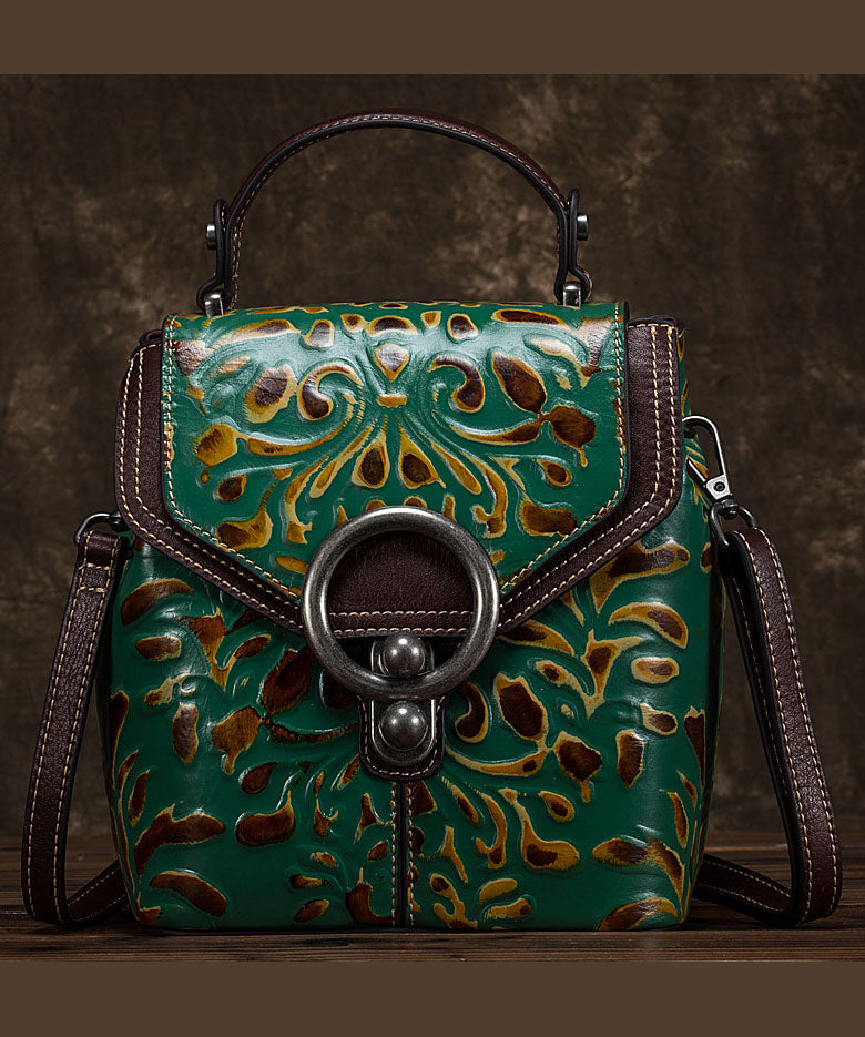 Einzigartige Rucksacktasche aus Kalbsleder mit gelben Prägemustern