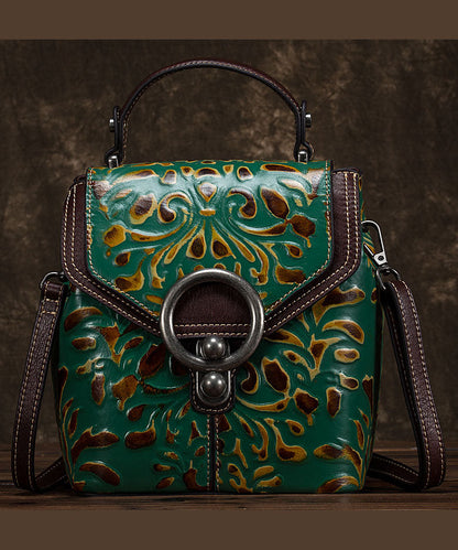 Einzigartige Rucksacktasche aus Kalbsleder mit gelben Prägemustern