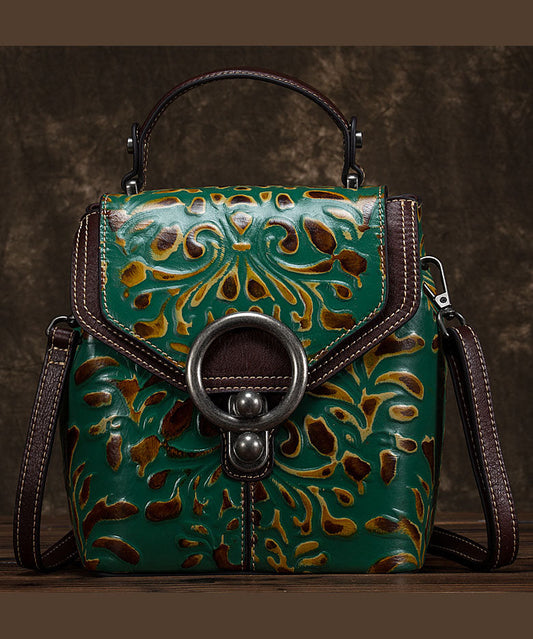 Einzigartige Rucksacktasche aus Kalbsleder mit gelben Prägemustern