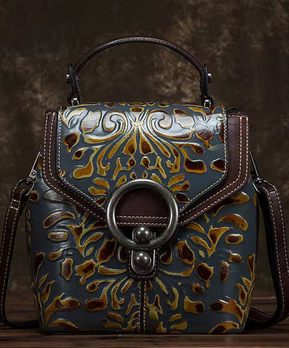 Einzigartige Rucksacktasche aus Kalbsleder mit gelben Prägemustern