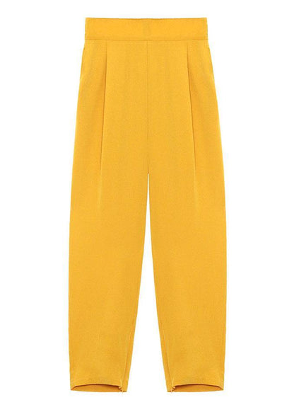 Unique Yellow High Waist Pockets Harem Pants - SooLinen
