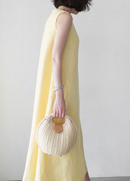 Einzigartiges gelbes ärmelloses Partykleid mit O-Ausschnitt und Taschen