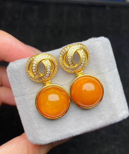 Einzigartige gelbe Tropfenohrringe aus Sterlingsilber mit Bienenwachs-Intarsien