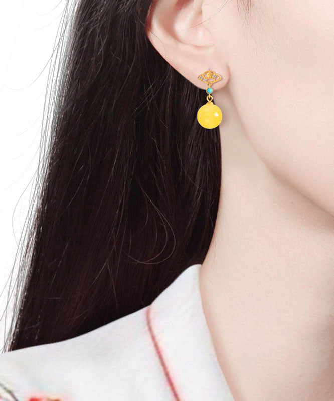 Einzigartige gelbe Sterling Silber Overgild Türkis Zirkon Bienenwachs Tropfen Ohrringe