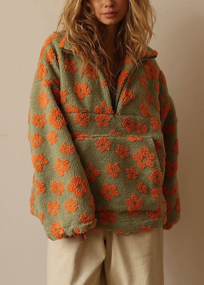 Unique Yellow Zip Up Floral Faux Fur Short Top Spring