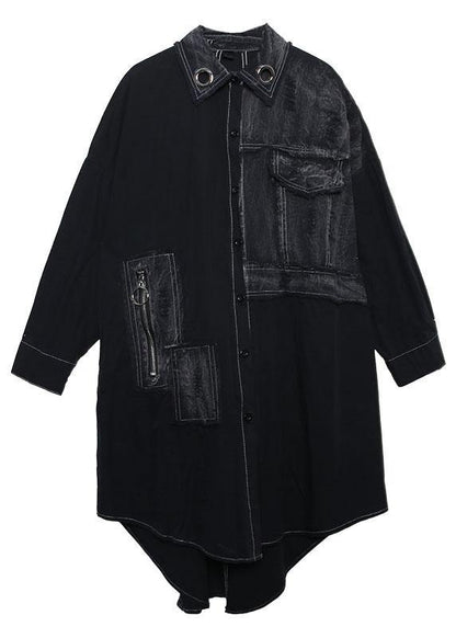 Unique asymmetric hem Fine outfit black Art women coats fall - SooLinen