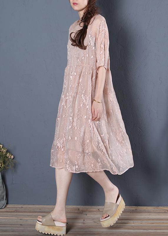 Unique beige clothes For Women o neck half sleeve oversized summer Dress - SooLinen