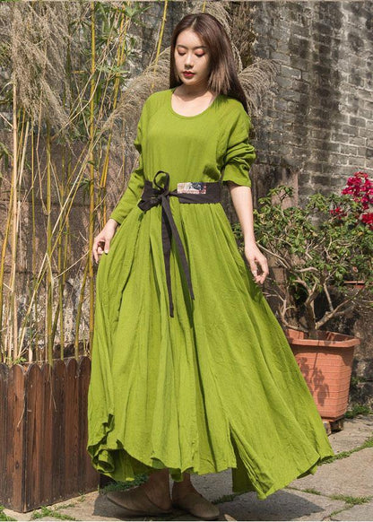 Unique big hem cotton Robes Inspiration olive Dresses summer - SooLinen