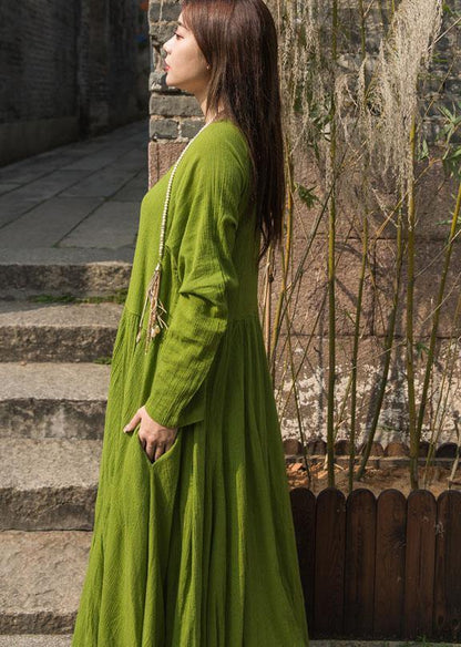 Unique big hem cotton Robes Inspiration olive Dresses summer - SooLinen