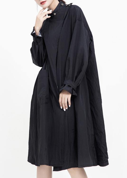 Unique black Fine tunic coatsFabrics two ways to wear big pockets coats - SooLinen