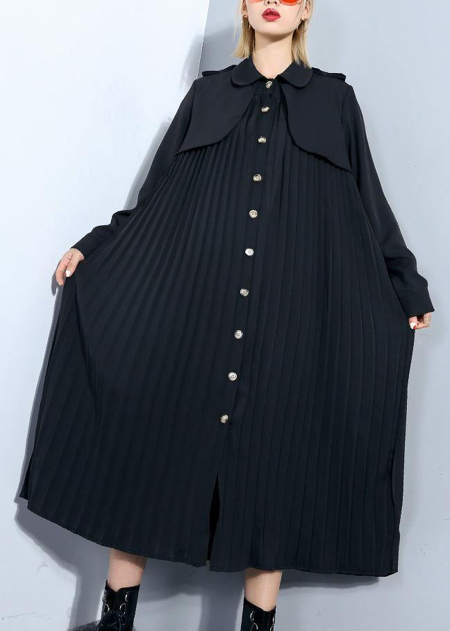 Unique black Plus Size trench coat Outfits patchwork pleated coat - SooLinen