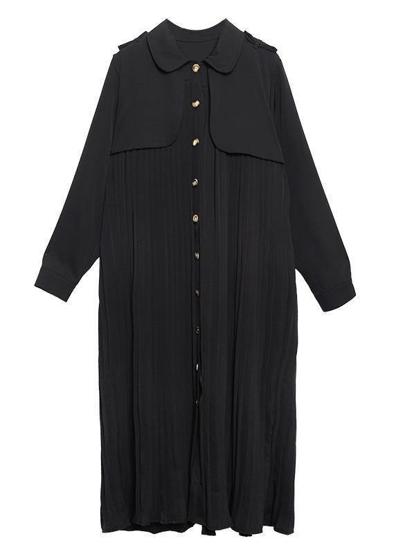 Unique black Plus Size trench coat Outfits patchwork pleated coat - SooLinen