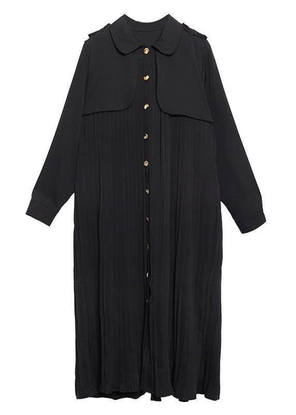 Unique black Plus Size trench coat Outfits patchwork pleated coat - SooLinen