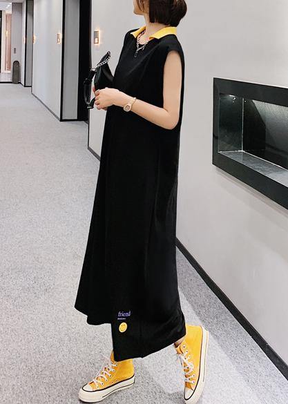 Unique black Smiley print Wardrobes lapel sleeveless Art Dress - SooLinen