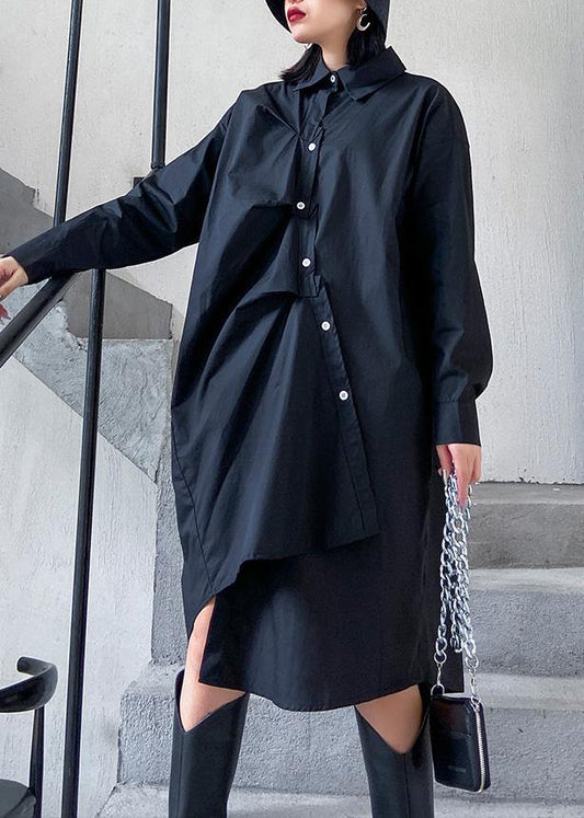 Unique black cotton Tunics asymmetric cotton robes spring Dress - SooLinen