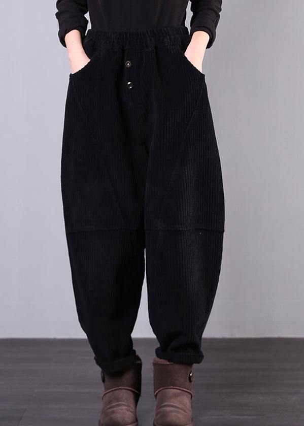 Unique black trousers oversized fall Corduroy pockets Cotton women trousers - SooLinen