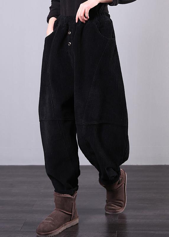 Unique black trousers oversized fall Corduroy pockets Cotton women trousers - SooLinen