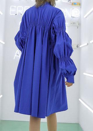 Unique blue Cotton clothes Cinched short fall shirt Dress - SooLinen