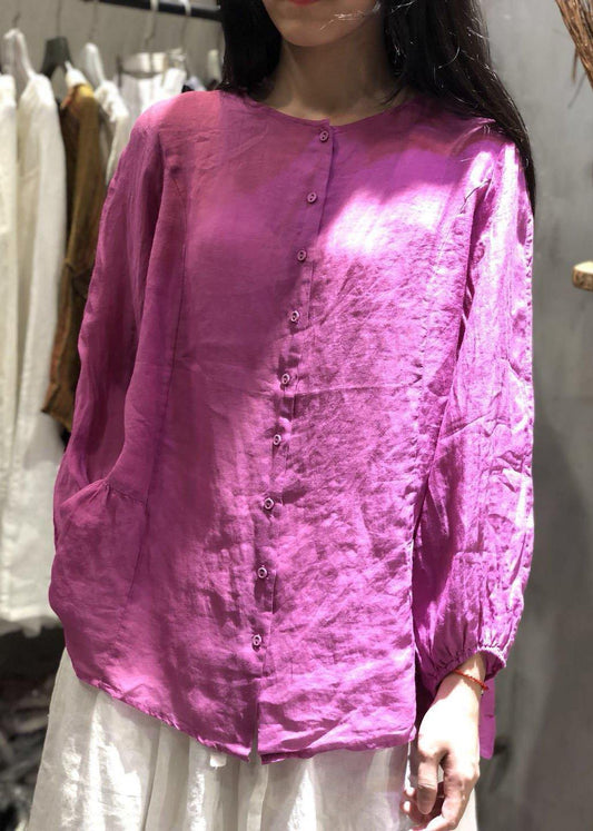 Unique blue linen clothes long sleeve baggy fall blouse - SooLinen