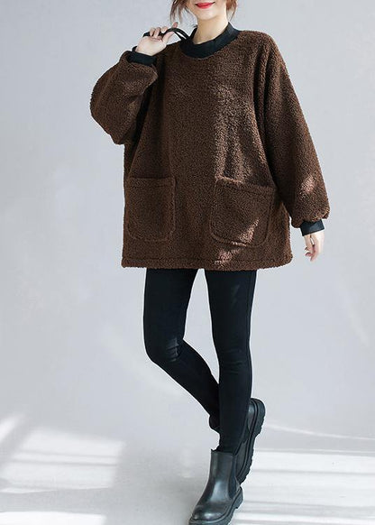 Unique chocolate tunic pattern o neck pockets short tops - SooLinen