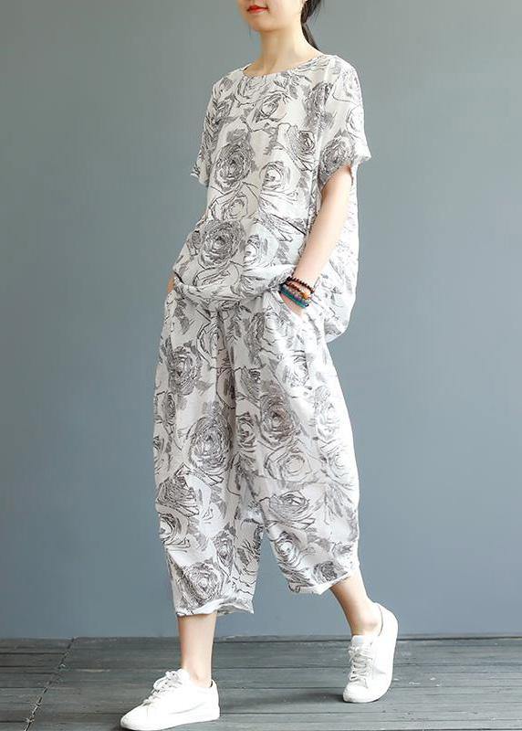 Unique cotton Fashion Vintage Casual Printed T-Shirt And Harem PantsVintage Casual Printed T-Shirt And Harem Pants - SooLinen
