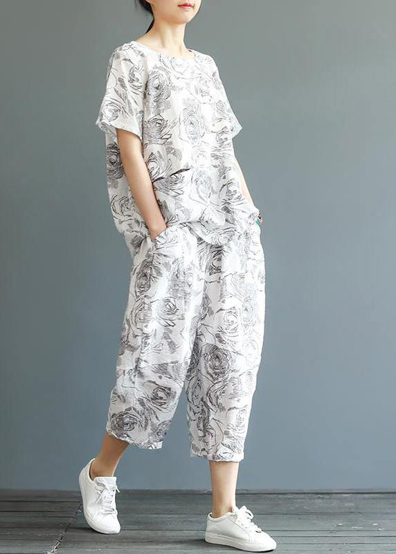 Unique cotton Fashion Vintage Casual Printed T-Shirt And Harem PantsVintage Casual Printed T-Shirt And Harem Pants - SooLinen