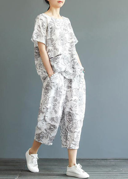Unique cotton Fashion Vintage Casual Printed T-Shirt And Harem PantsVintage Casual Printed T-Shirt And Harem Pants - SooLinen