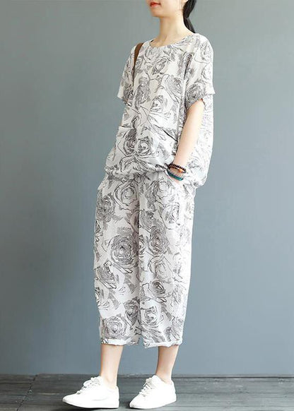 Unique cotton Fashion Vintage Casual Printed T-Shirt And Harem PantsVintage Casual Printed T-Shirt And Harem Pants - SooLinen