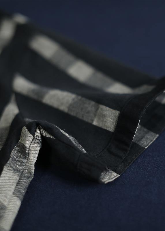 Unique cotton box top Plus Size Irregular Plaid Loose Short Sleeve Blouse - SooLinen