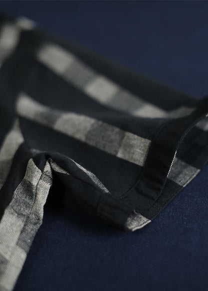 Unique cotton box top Plus Size Irregular Plaid Loose Short Sleeve Blouse - SooLinen