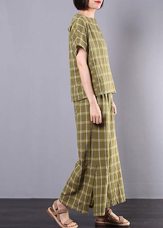 Unique cotton clothes For Women 2019 yellow Plaid Design Split Casual Two Piece Suit - SooLinen