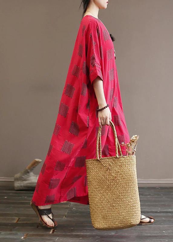 Unique cotton quilting clothes 18th Century Casual Square Batwing Sleeve Loose Dress - SooLinen