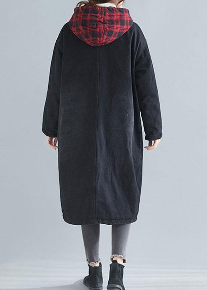 Unique denim black fine casual coats women Inspiration hooded patchwork spring outwears - SooLinen