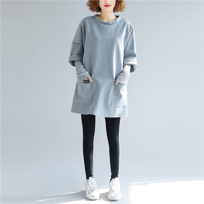 Einzigartige graue Baumwolle Damen Bio Weihnachtsgeschenke falsche zwei Stücke Tops