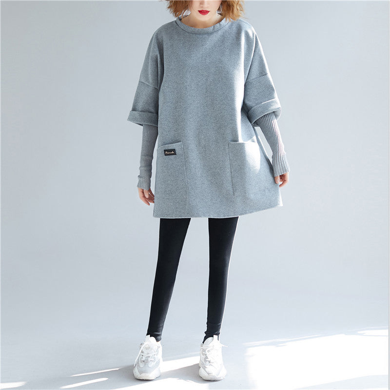 Einzigartige graue Baumwolle Damen Bio Weihnachtsgeschenke falsche zwei Stücke Tops