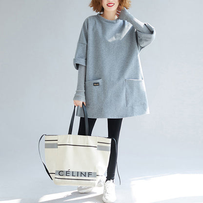 Einzigartige graue Baumwolle Damen Bio Weihnachtsgeschenke falsche zwei Stücke Tops