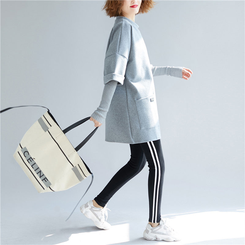 Einzigartige graue Baumwolle Damen Bio Weihnachtsgeschenke falsche zwei Stücke Tops