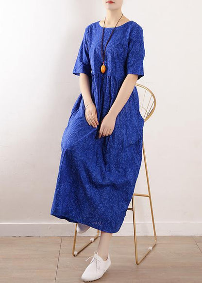 Unique half sleeve linen clothes For Women Sewing summer Dresses blue - SooLinen