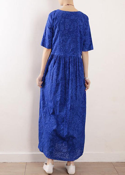 Unique half sleeve linen clothes For Women Sewing summer Dresses blue - SooLinen