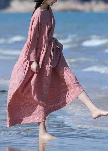 Unique high waist linen spring dresses Fashion Ideas red plaid Dresses - SooLinen
