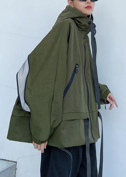 Unique hooded pockets Fashion fall coat army green baggy coat - SooLinen
