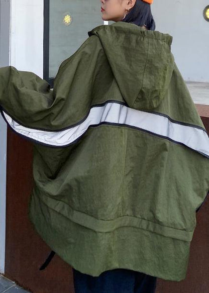 Unique hooded pockets Fashion fall coat army green baggy coat - SooLinen