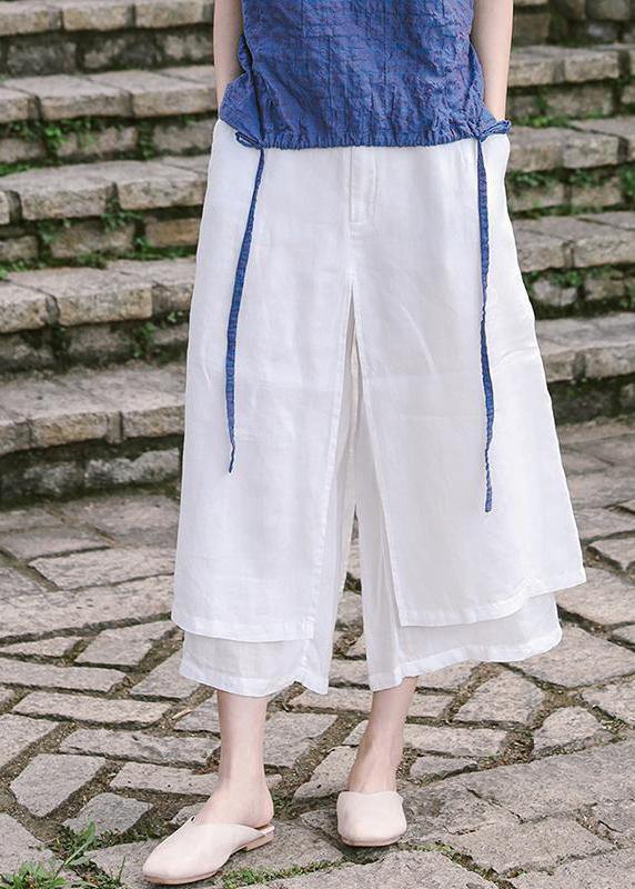 Unique linen pants women Casual Double Layer Plus Size White Wide Leg Pants - SooLinen