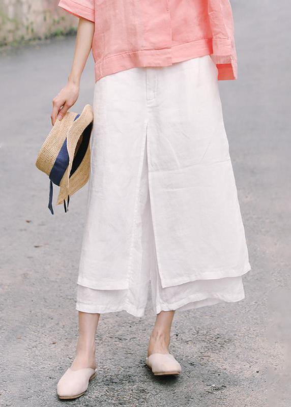 Unique linen pants women Casual Double Layer Plus Size White Wide Leg Pants - SooLinen